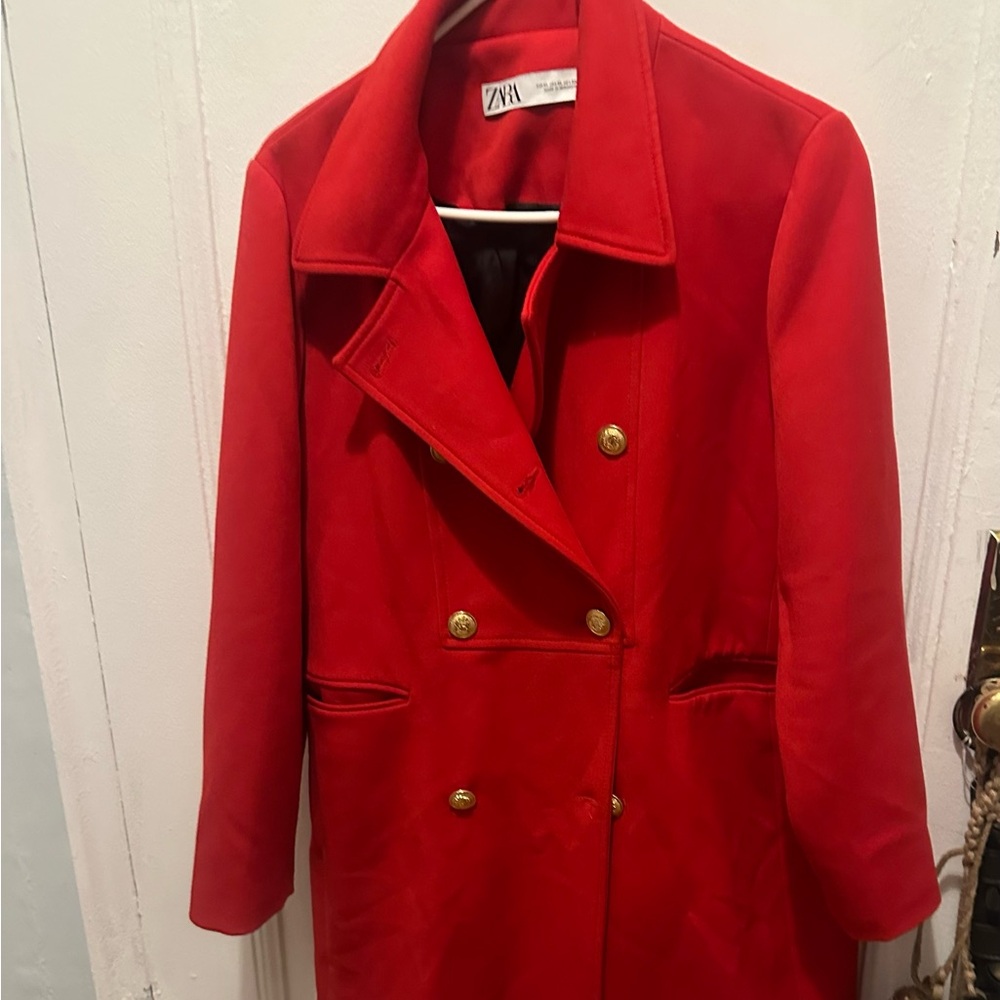 Zara Women's Vibrant Red Pea Coat